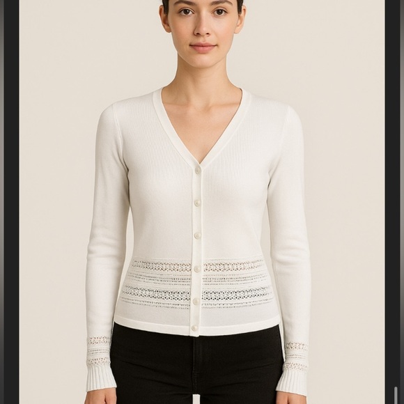 Vintage designer Pierre Cardin cream crochet cardigan button up 90s spring boho - Picture 1 of 5
